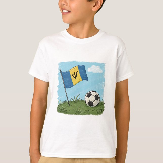 Barbados flag and soccer ball t shirt (Framsida)