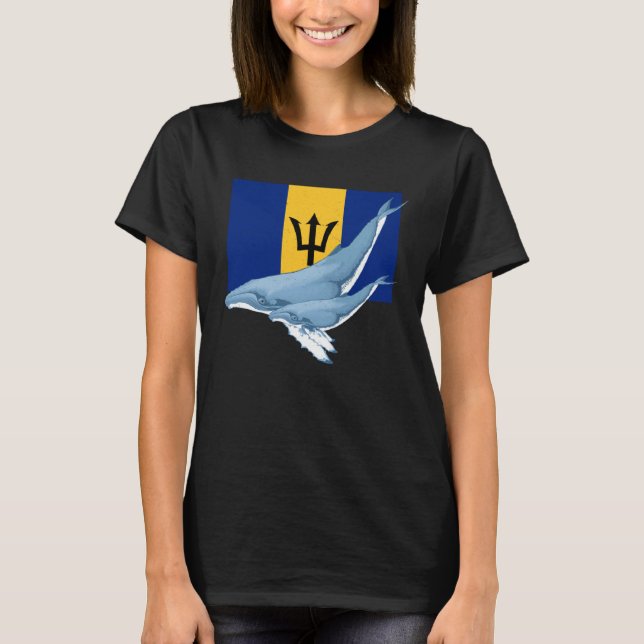 Barbados Flag with Humpback Whales Bajan Pride T Shirt (Framsida)