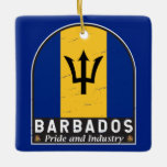 Barbados Flagga Emblem Distress Vintage Julgransprydnad Keramik<br><div class="desc">Barbados nödlidande emblem med flagga och jacka av arm.</div>