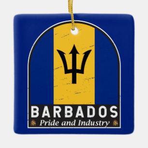 Barbados Flagga Emblem Distress Vintage Julgransprydnad Keramik