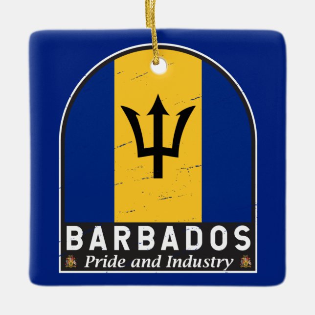 Barbados Flagga Emblem Distress Vintage Julgransprydnad Keramik (Framsida)