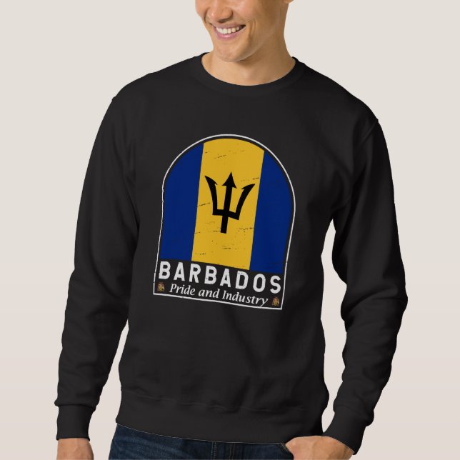 Barbados Flagga Emblem Distress Vintage Lång Ärmad Tröja (Framsida)