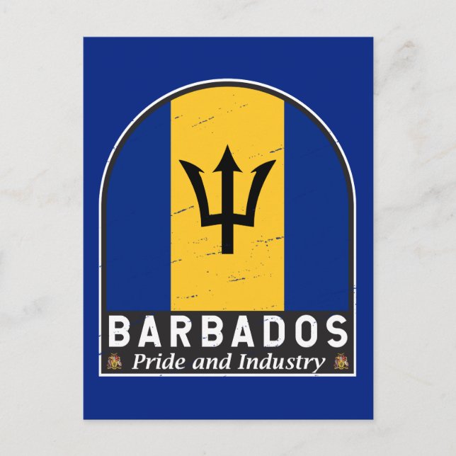 Barbados Flagga Emblem Distress Vintage Vykort (Framsida)