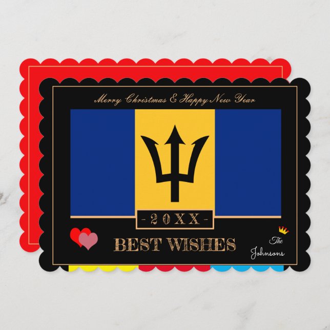 Barbados Flagga & Gott nytt år/Best Önskemål Card Julkort (Fram/baksida)