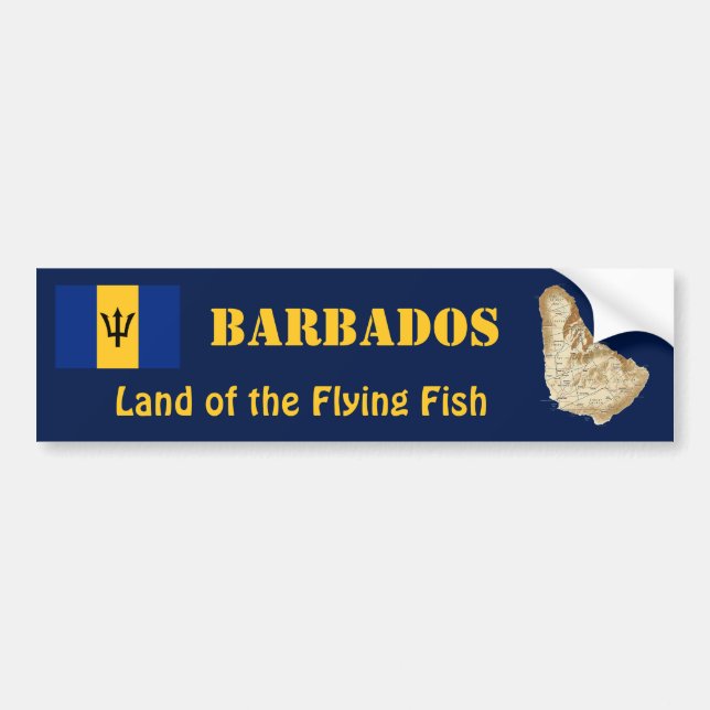 Barbados Flagga + Karta Bildäckslapp Bildekal (Framsidan)