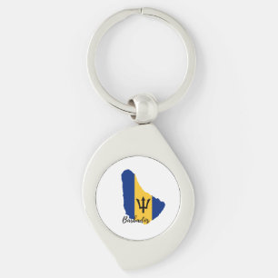 Barbados Flagga Karta Swirl Silverfärgad Nyckelring