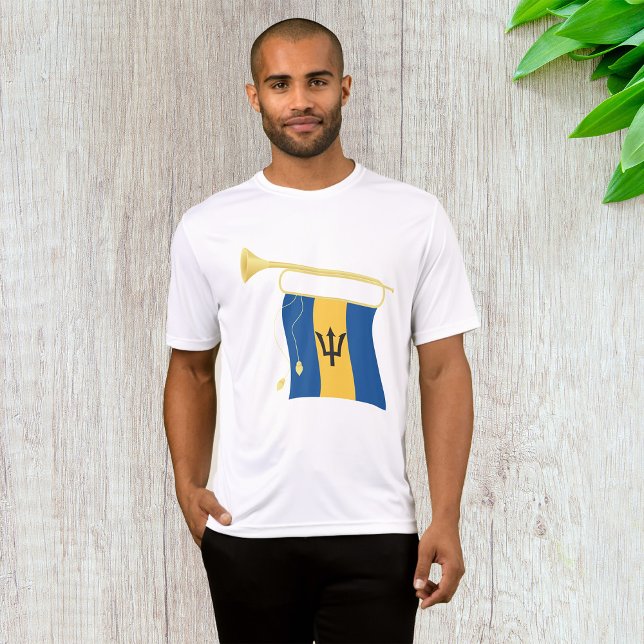 Barbados-Flagga med Bugle Patriotic Västindien T Shirt (Skapare uppladdad)