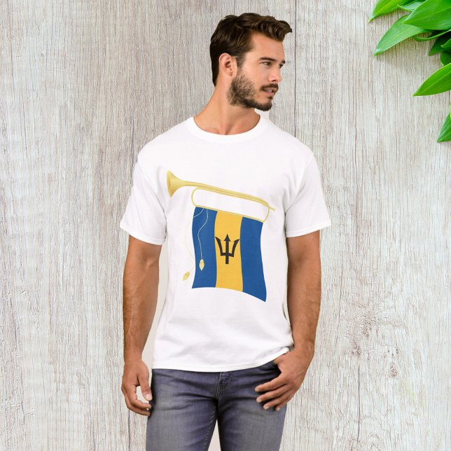 Barbados-Flagga med Bugle Patriotic Västindien T Shirt (Skapare uppladdad)