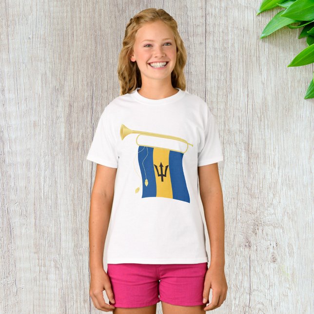 Barbados-Flagga med Bugle Patriotic Västindien T Shirt (Skapare uppladdad)