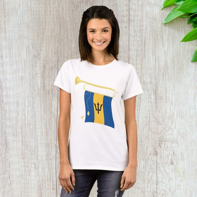 Barbados-Flagga med Bugle Patriotic Västindien T Shirt (Skapare uppladdad)