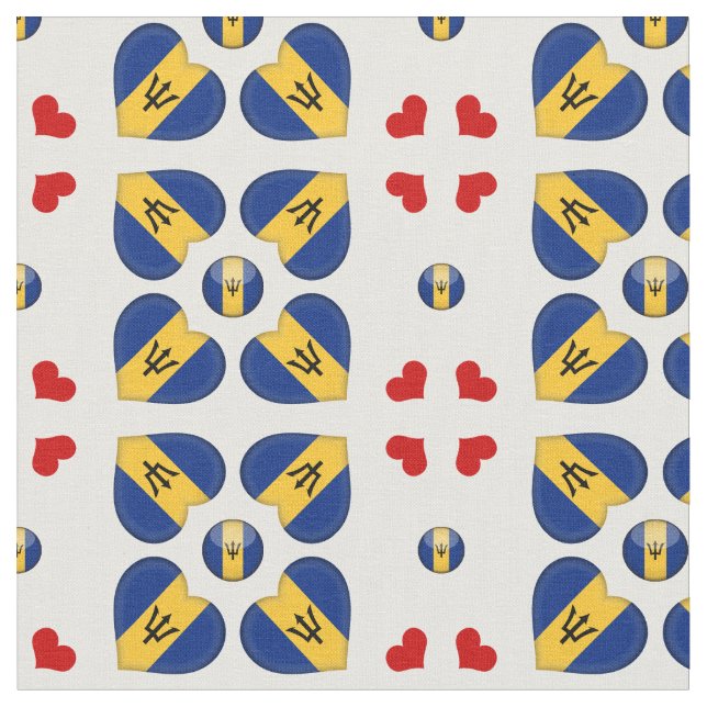 Barbados Flagga och Barbados Heart mode Fabric Tyg (Närbild)