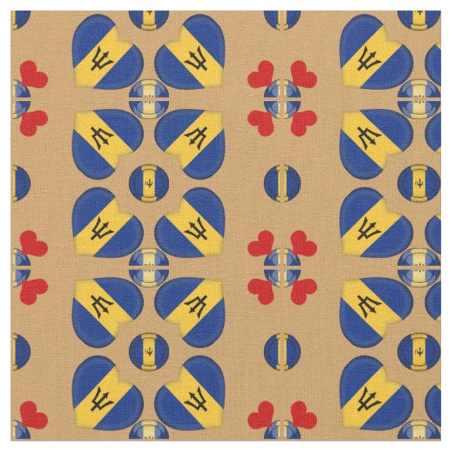 Barbados Flagga och Barbados Heart mode Fabric Tyg (Närbild)