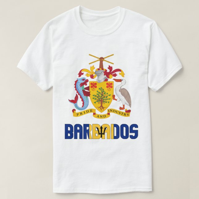 Barbados Flagga och Jacka av Arm Patriotic T Shirt (Design framsida)