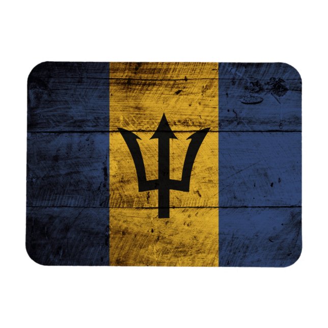 Barbados Flagga på gammal trägrain Magnet (Horisontell)
