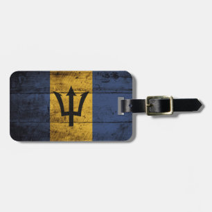 Barbados flagga på gammalt Wood korn Bagagebricka