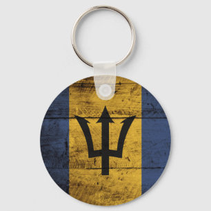 Barbados flagga på gammalt Wood korn Nyckelring