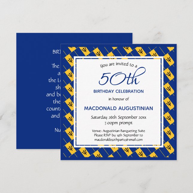 BARBADOS FLAGGA Personlig 50:e födelsedagen Inbjudningar (Fram/baksida)