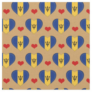 Barbados Flagga & Red Heart mode Fabric /Barbados Tyg