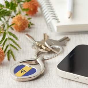 Barbados flagga twisted heart silverfärgad nyckelring