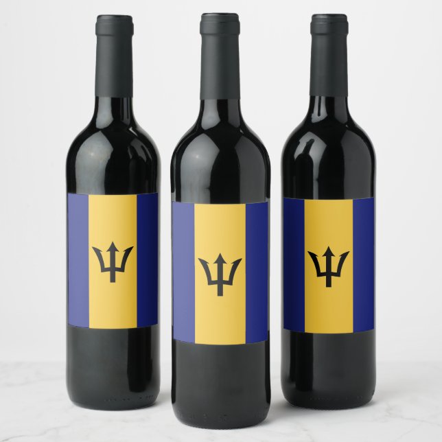 Barbados flagga vinflaska etikett (Flaskor)