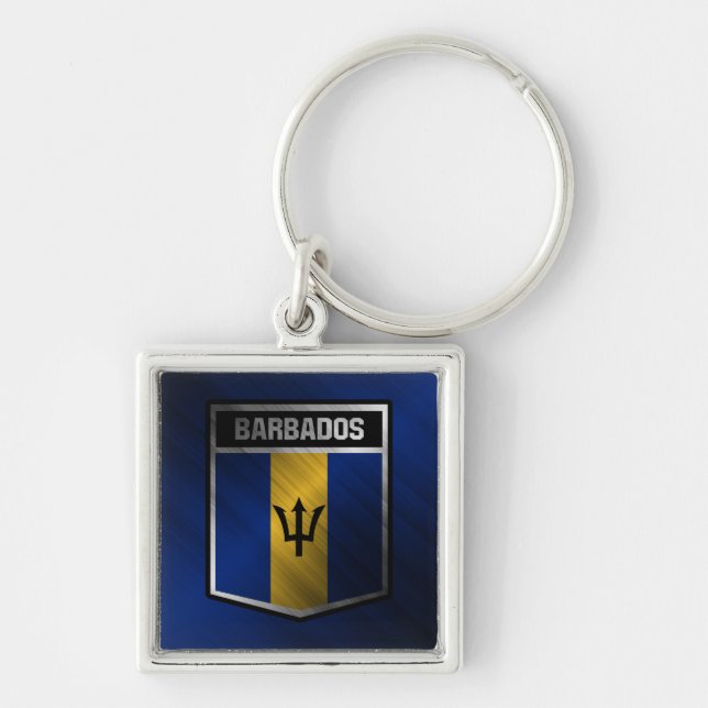 Barbados Fyrkantig Silverfärgad Nyckelring (Framsidan)