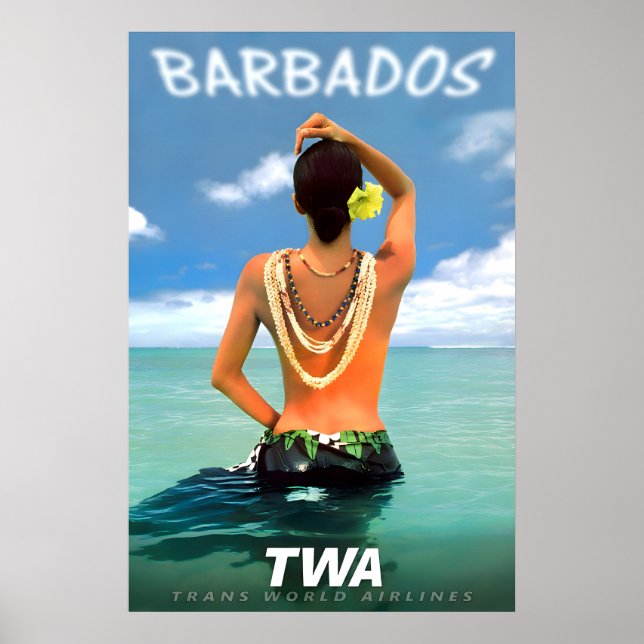 Barbados Karibien Västindien TWA Flygresor Poster (Framsidan)