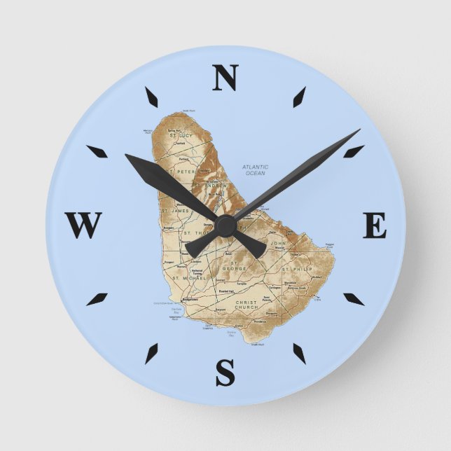 Barbados Karta Clock Rund Klocka (Framsida)