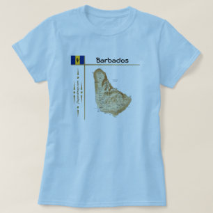 Barbados Karta + Flagga + Rubrik T-Shirt