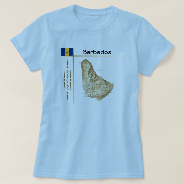 Barbados Karta + Flagga + Rubrik T-Shirt (Design framsida)