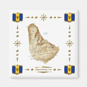 Barbados Karta + Flaggor Magnet