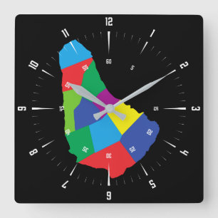 Barbados Karta Square Wall Clock Fyrkantig Klocka