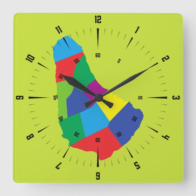 Barbados Karta Square Wall Clock Fyrkantig Klocka (Framsida)