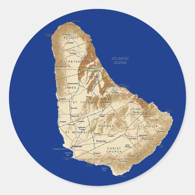 Barbados Karta Sticker Runt Klistermärke (Framsida)
