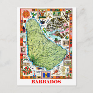 Barbados, ö-karta, turistattraktioner, vintage vykort