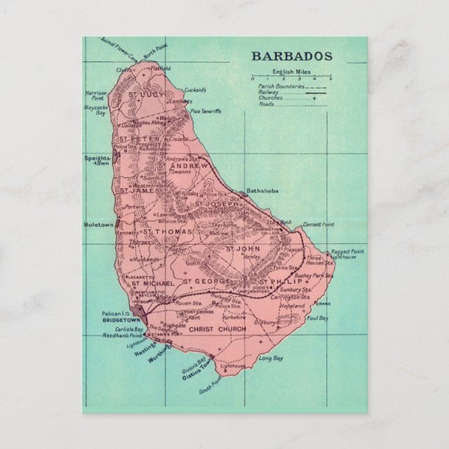 Barbados ö-karta vykort (Framsida)