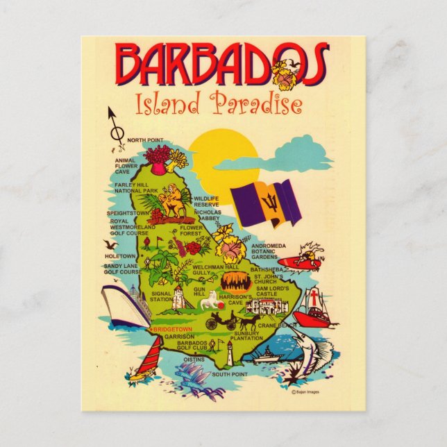 Barbados ö-karta vykort (Framsida)