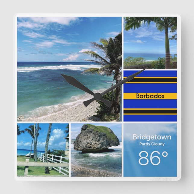 Barbados Oceaner Fyrkantig Klocka (Framsida)