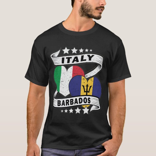 Barbados och Italiens Flagga T Shirt (Framsida)