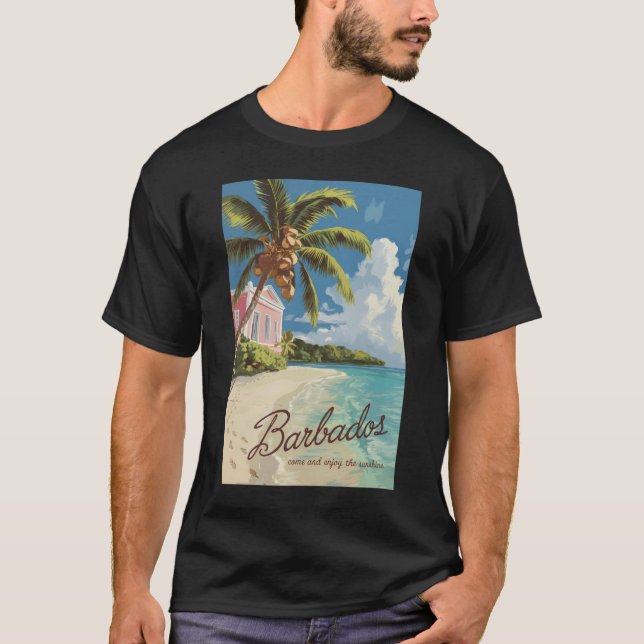 Barbados Painterly Travel Art Vintage T Shirt (Framsida)