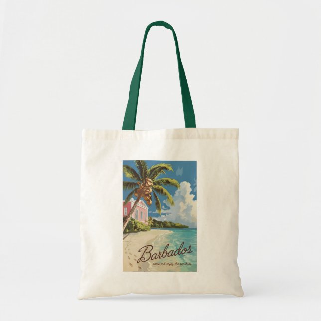 Barbados Painterly Travel Art Vintage Tygkasse (Framsidan)
