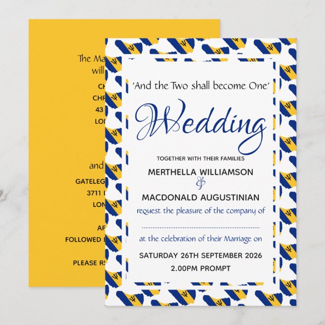 BARBADOS Personligt bröllp Firande Scripture Inbjudningar (Fram/baksida)