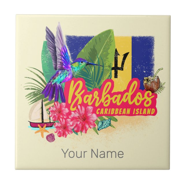Barbados Retro Vintage-Karibiska ön Souvenir Kakelplatta (Framsidan)