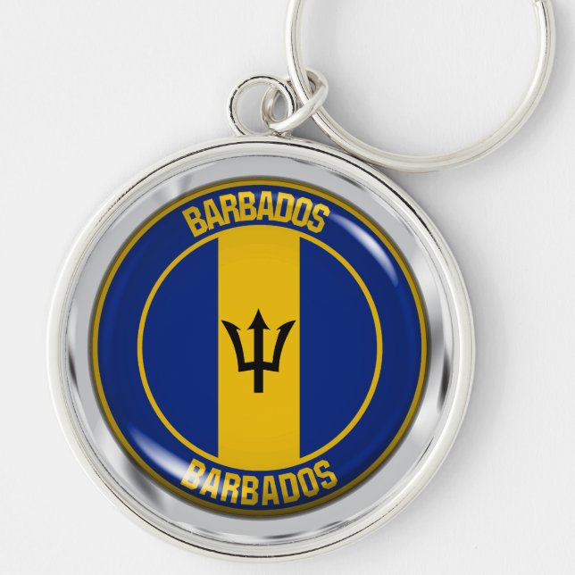 Barbados Round Emblem Rund Silverfärgad Nyckelring (Framsidan)
