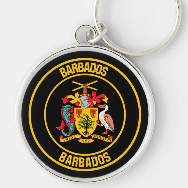 Barbados Round Emblem Rund Silverfärgad Nyckelring (Framsidan)