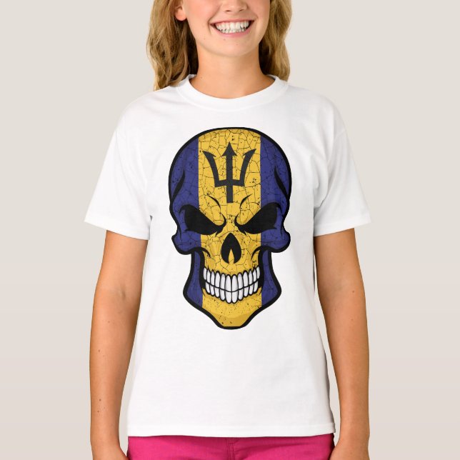 Barbados Smiling Skull Flagga T Shirt (Framsida)