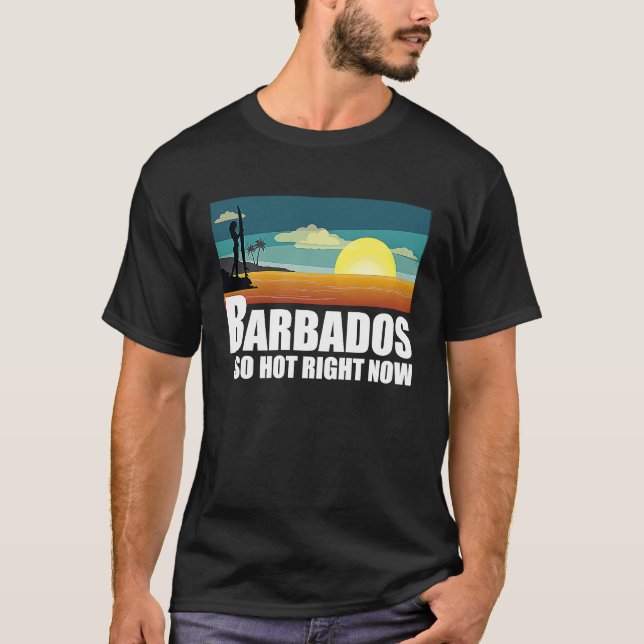 Barbados  so hot right now Retro Travel Beach Vaca T Shirt (Framsida)