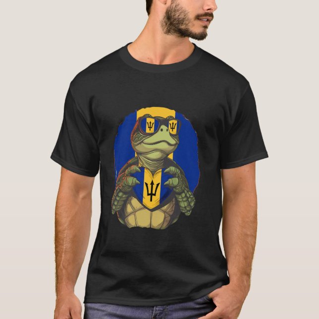 Barbados Trident Heart Turtle Bajan Roots Bajan Pr T Shirt (Framsida)