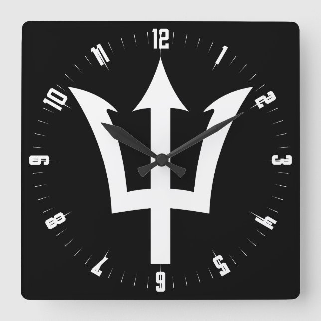 Barbados Trident Square Wall Clock Fyrkantig Klocka (Framsida)