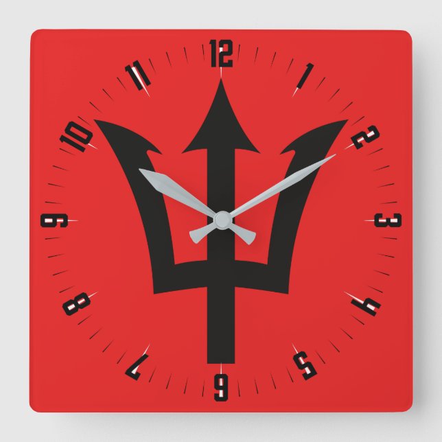 Barbados Trident Square Wall Clock Fyrkantig Klocka (Framsida)