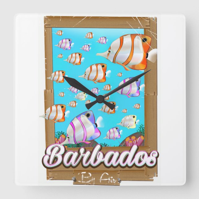 Barbados Tropiska Fiskar resaffisch Fyrkantig Klocka (Framsida)